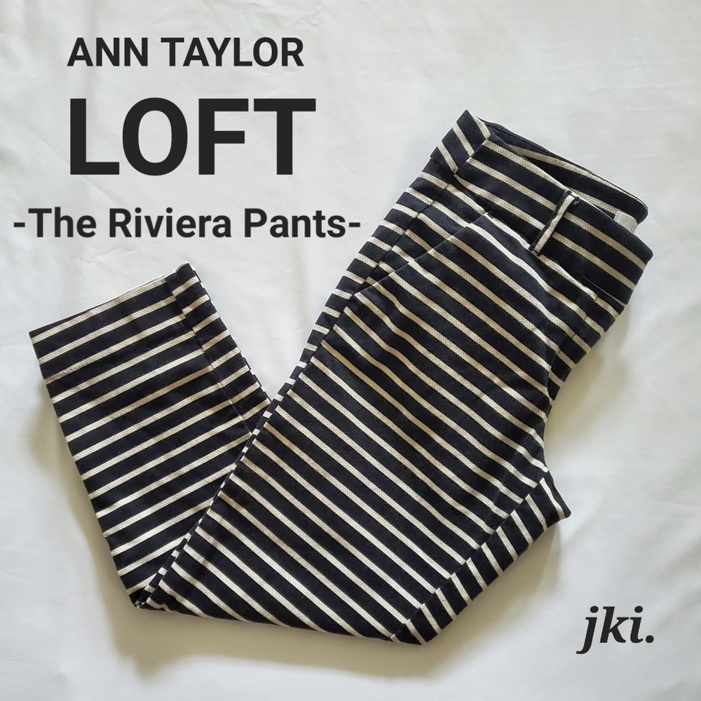 LOFT The Riviera Pants Woments Pants Black/White Striped